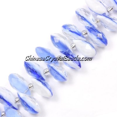 Chinese Crystal Briolette bead strand,two color , sapphire/white, 6x12mm, 20 beads