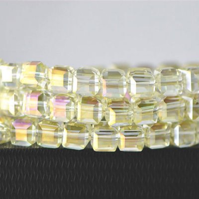 8mm Cube Crystal Beads, yellow light, Sold About 25 pieces Per Strand
