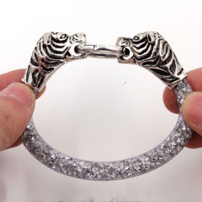 mesh bracelet, antiqued silver plated alloy, Tiger End Cap, gray Mesh Bracelet, Approx. Wide:8mm