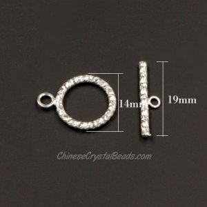 Clasp, toggle, silver-plated brass, 14mm twisted flat round. Sold per pkg of 10.