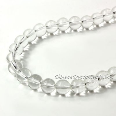Chinese 8mm Round Glass Beads Clear, hole 1mm, about 42pcs per strand