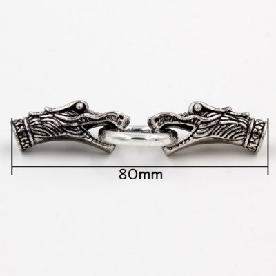Clasp, dragon End Cap, antiqued silver plated, 80x24mm, Hole:6.5mm, 1 set