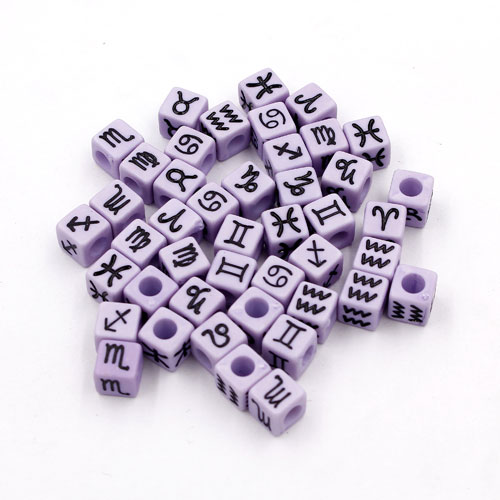 100Pcs Mixed Constellation Cube Acrylic Beads, 7mm, hole: 3.8mm, purple - Click Image to Close