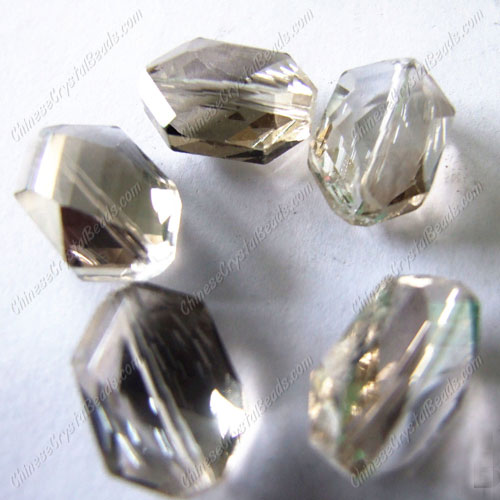 10Pcs 17x25mm Faceted Polygon Hexagon Glass Crystal, silver shade, hole:1.5mm - Click Image to Close