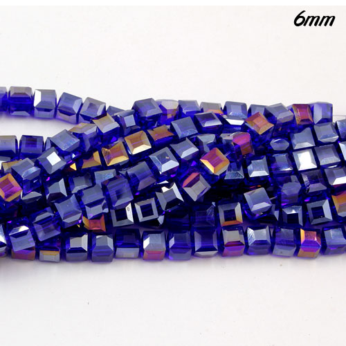 98Pcs 6mm Cube Crystal beads, sapphire AB - Click Image to Close