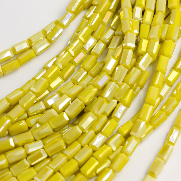 cuboid crystal beads, 4x4x8mm, opaque yellow AB, 70pcs per strand - Click Image to Close