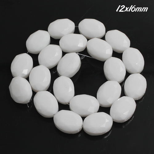 12x16mm Oval Faceted Crystal Beads, Opaque white, 1 Pc - Click Image to Close