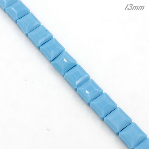 13mm Square Flat faceted crystal beads, opaque turquoise, 1 Pc - Click Image to Close