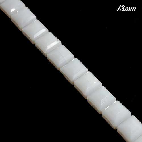 13mm Square Flat faceted crystal beads, white jade, 1 Pc - Click Image to Close