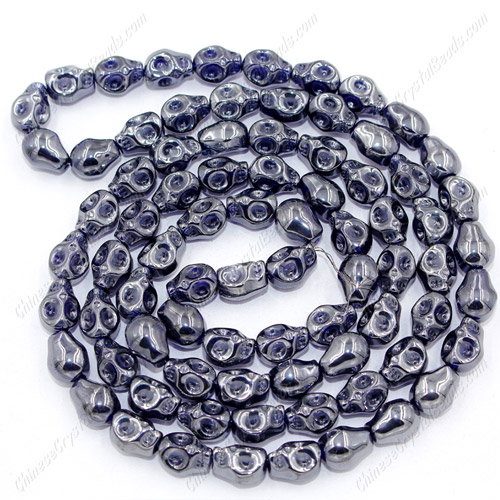 Glass Crystal skull - 8x10mm skull bead - sapphire gunmetal - 30 beads per strand - AA quality - Click Image to Close