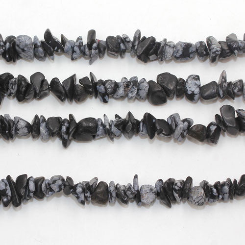 Snowflake Obsidian Bead Gemstone Chips, 2x7mm-6x10mm, Hole:Approx 0.8mm, Length:Approx 30 Inch - Click Image to Close