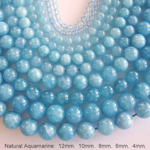 Natural Aquamarine Bead Strands, round, 4mm 6mm 8mm 10mm ,15 Inch - Click Image to Close