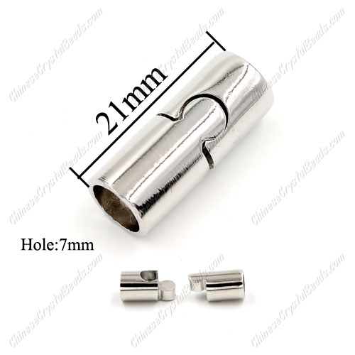 Brass Magnetic Clasps, Tube, 21x9mm, platinum, half-drilled hole, hole:7mm, 1pcs - Click Image to Close