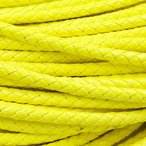 2 Meters 7mm Round Braided Bolo Synthetic Leather Jewelry Cord String, neon yellow - Click Image to Close