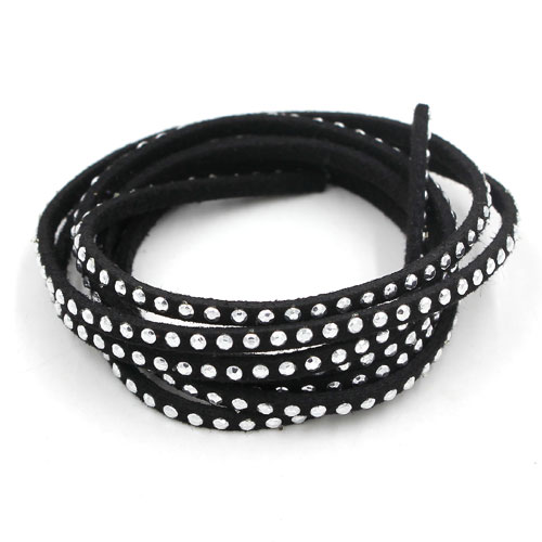 Studded Faux Suede Leather, 2.5x2mm, black, 1 piece=1 meter - Click Image to Close