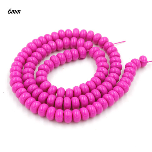 100Pcs 6x3.5mm Smooth Roundel Shape Glass Beads, rondelle glass beads strand, hole 1mm, fuchsia - Click Image to Close