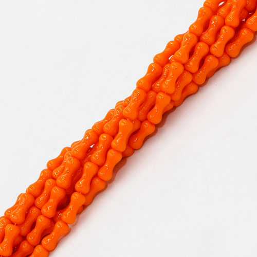 70Pcs 4x8mm Dog Bones Shaped Glass Beads, hole:1mm, opaque orange - Click Image to Close