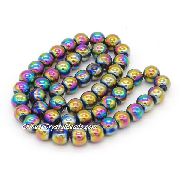 51Pcs 8mm Round Glass Beads, hole 1.5mm, Metalic rainbow - Click Image to Close