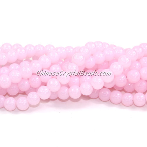 Chinese 6mm Round Glass Beads light pink jade, hole 1mm, about 54pcs per strand - Click Image to Close