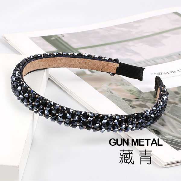 crystal beads tiara headband, gunmetal, 1pc - Click Image to Close