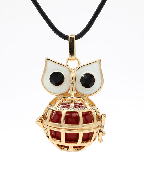Owl Mexican Bolas Harmony Ball Pendant Angel Baby Caller Chime Bell, KC gold plated brass, 1pc - Click Image to Close