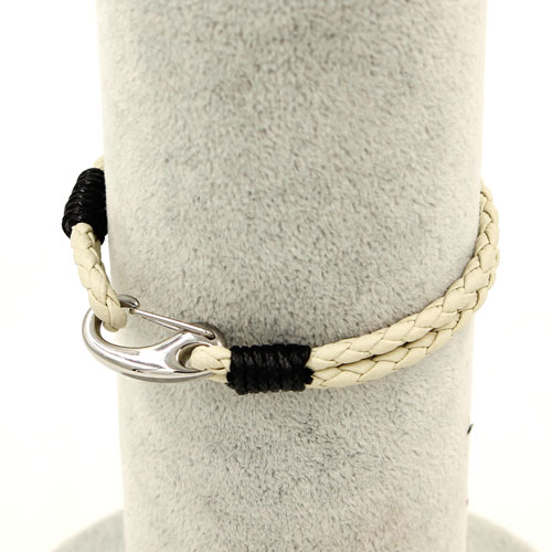 Stainless steel Men's Braided Leather Bracelets Clasp, Beige color - Click Image to Close