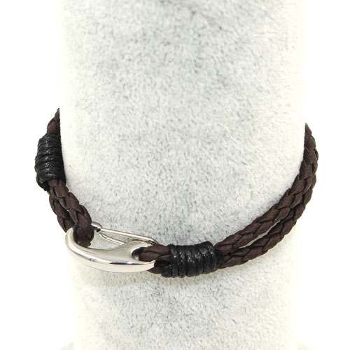 Stainless steel Men's Braided Leather Bracelets Clasp, coffee color - Click Image to Close