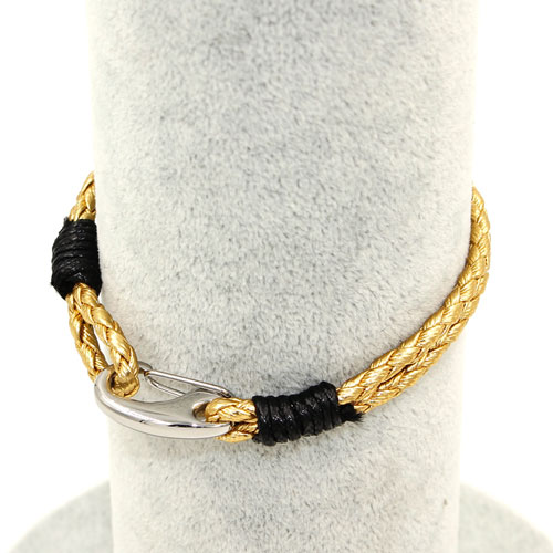 Stainless steel Men's Braided Leather Bracelets Clasp, gold color - Click Image to Close