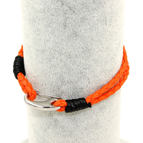 Stainless steel Men's Braided Leather Bracelets Clasp, orange color - Click Image to Close