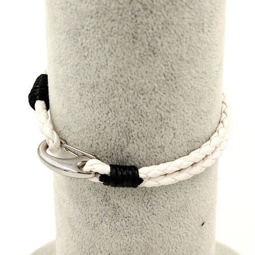 Stainless steel Men's Braided Leather Bracelets Clasp, white color - Click Image to Close