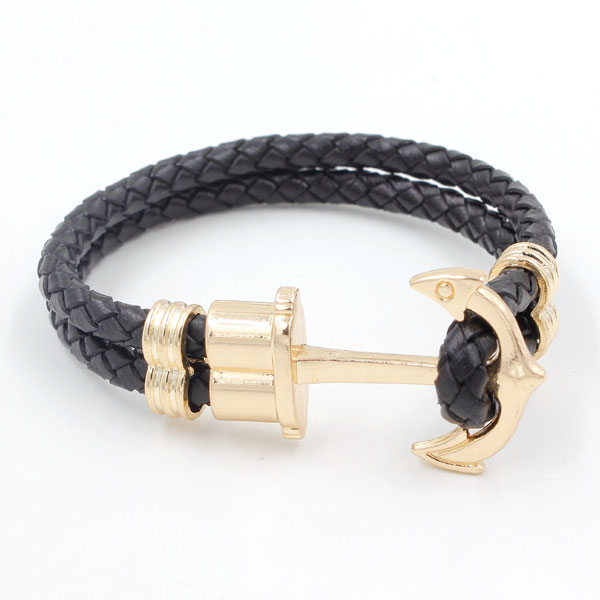 Genuine Black Leather Cord anchor leather cord, rose gold plated - Click Image to Close