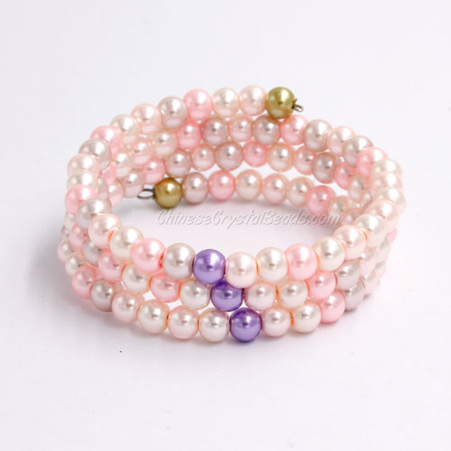 Memory Wire Bracelet, 6mm glass pearl beads, #003 - Click Image to Close