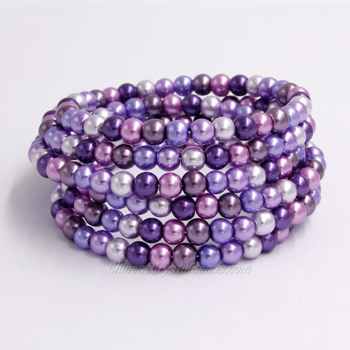 Memory Wire Bracelet, 6mm glass pearl beads, #007 - Click Image to Close