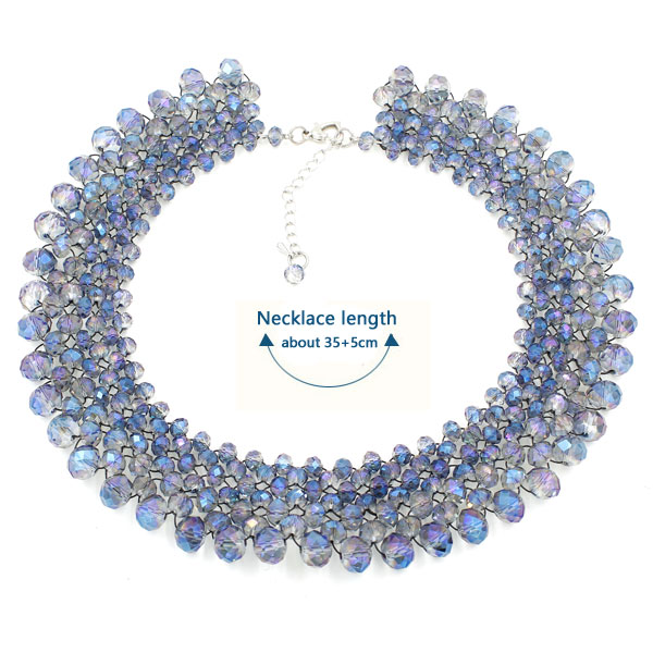crystal beads Clavicle necklace DIY kits, blue light - Click Image to Close