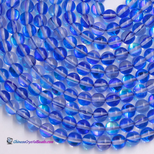 blue Mystic Aura Quartz Beads 6/8/10/12mm Rainbow Holographic Bead Synthetic Moonstone 15.5inch - Click Image to Close