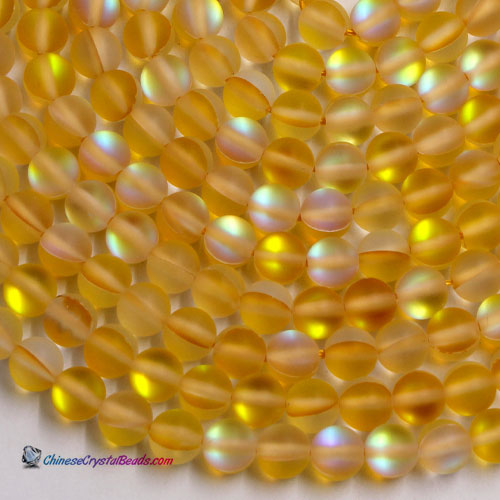 Matte yellow Mystic Aura Quartz Beads 6/8/10/12mm Rainbow Holographic Bead Synthetic Moonstone 15.5inch - Click Image to Close