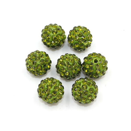 50pcs, 12mm Pave beads, hole: 1.5mm, clay disco beads, Olive green - Click Image to Close