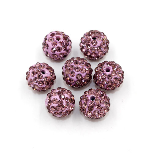 50pcs, 12mm Pave beads, hole: 1.5mm, clay disco beads, med purple - Click Image to Close