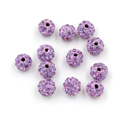 50pcs, 8mm clay Pave beads, hole: 1mm, light purple - Click Image to Close