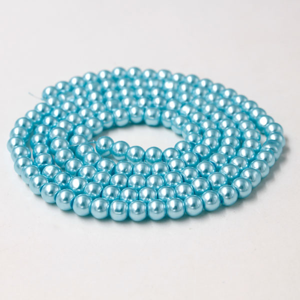Glass Pearl Beads, Round, med aqua, different size for choice, Hole:Approx 1mm, Length:Approx 32 Inch