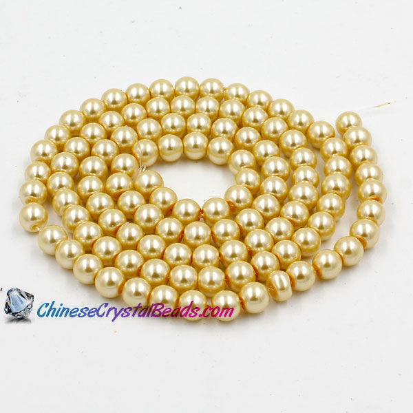 Glass Pearl Beads, Round, light yellow, different size for choice, Hole:Approx 1mm, Length:Approx 32 Inch - Click Image to Close