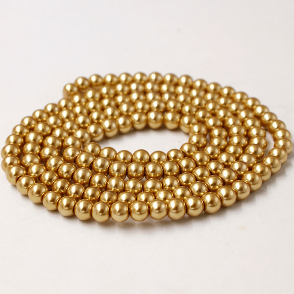 Glass Pearl Beads, Round, gold, different size for choice, Hole:Approx 1mm, Length:Approx 32 Inch