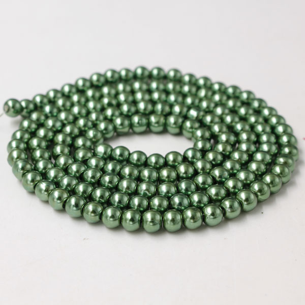 Glass Pearl Beads, Round, Fern Green, different size for choice, Hole:Approx 1mm, Length:Approx 32 Inch - Click Image to Close