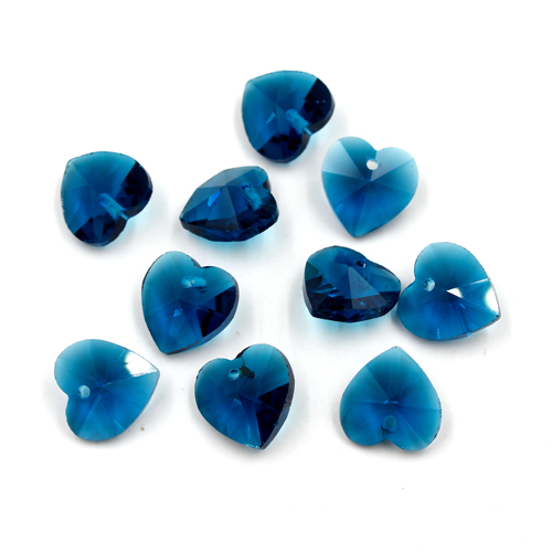 10Pcs 14mm crystal heart pendant, hole 1.5mm, capri blue - Click Image to Close