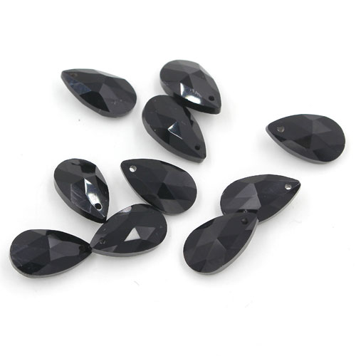 10Pcs 16x9mm Crystal beads Faceted Teardrop Pendant, black, hole: 1mm - Click Image to Close