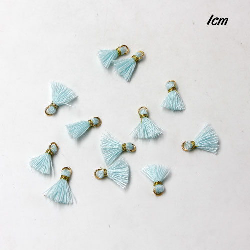 100 pcs of Mini Tassels, Handmade Silky Tassels, 10mm, light aqua - Click Image to Close