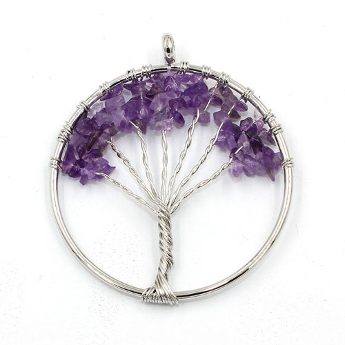 Chakra Tree of Life Pendant,amethyst gemstone, 1.7 inches tall - Click Image to Close