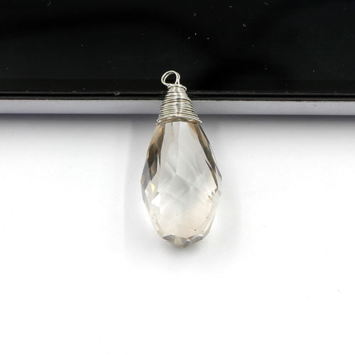 Wire Working Crystal helix drop Pendant, 12x22mm, silver shade, sold by 1 pc - Click Image to Close