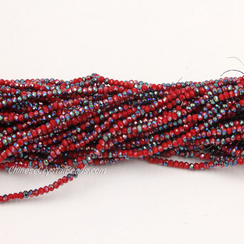 1.7x2.5mm rondelle crystal beads, dark red velvet half green light, 190Pcs - Click Image to Close