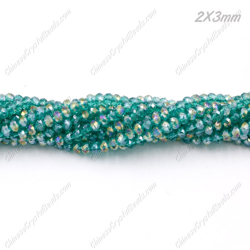 130Pcs 2x3mm Chinese Crystal Rondelle Beads, Emerald AB - Click Image to Close